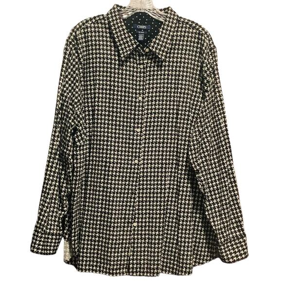 Women's Size 2X CHAPS No-Iron Button Down Blouse Houndstooth Check 100% Cotton - Picture 1 of 5